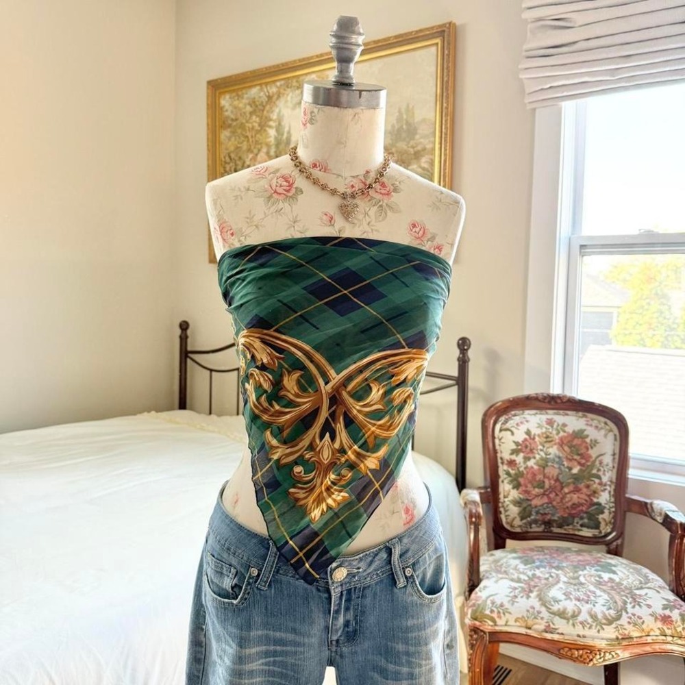 vintage green plaid‎ scarf